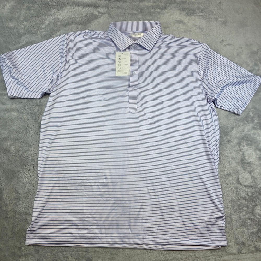 Collars & Co. Men XL Blue Striped Polo Shirt Featherweight Relaxed Dress Collar